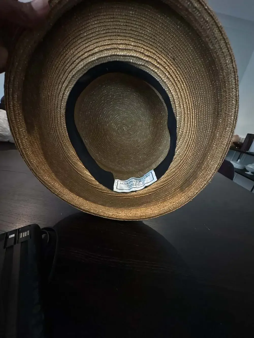 Vintage Marina Hillery Couture Straw Hat Princess Diana Milliner Navy/White Stri